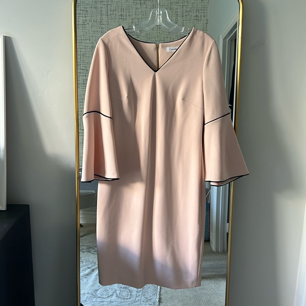 Calvin Klein pink Bell sleeve dress with black trim
